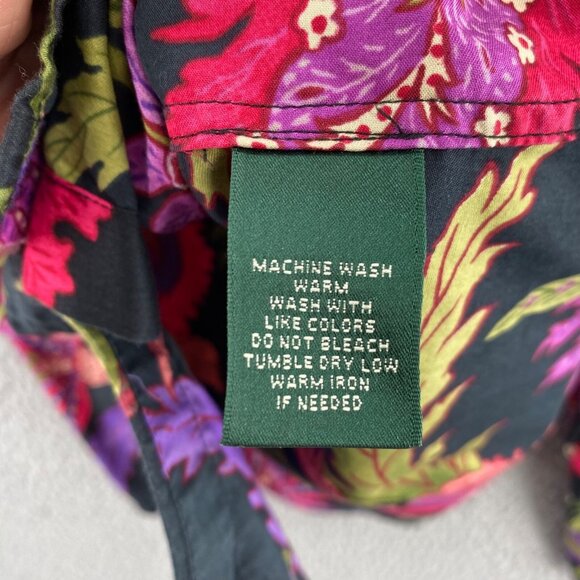 Lauren Ralph Lauren Top Womens Small Petite Black Multi Floral Button Up Collar - Picture 6 of 10